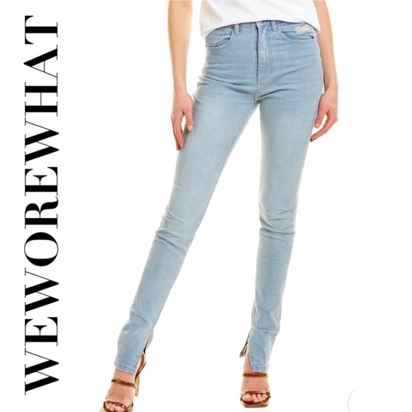 WeWoreWhat Stiletto Skinny Jeans 25 High Waist Light Wash Slit Hem Stretch Denim - Picture 3 of 16